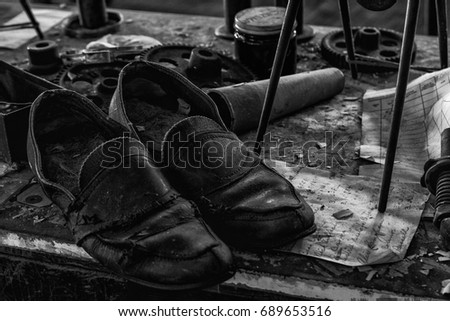Silk Worker's Shoes at an abandoned silk mill.