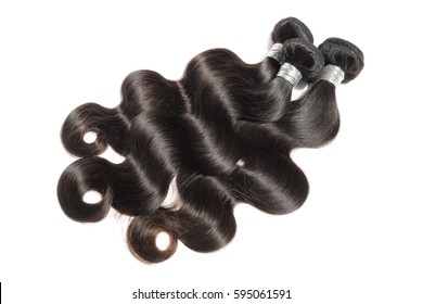 Silky body wavy black virgin remy human hair extension bundles