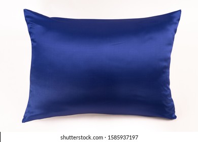 Silky Case Blue Pillow On A White Background.