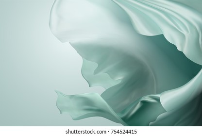 Silky chiffon elements, turquoise elegant fabric floating in the air - Shutterstock ID 754524415