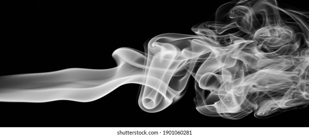 Silky Smoke Curve With Fluffy End On Black Background