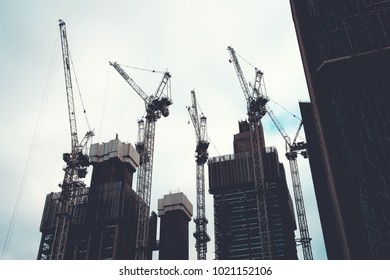 Sillhouette Of Construction Site At Britain