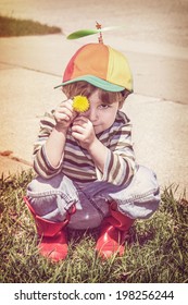 Silly Boy Picking A Dandelion