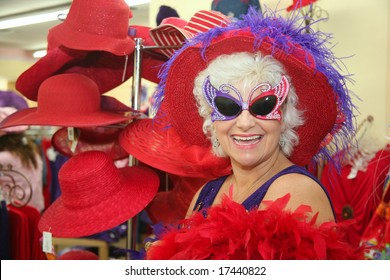 Silly Senior Society Woman Wearing Butterfly Glasses