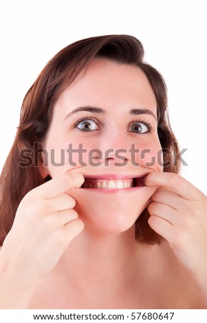 Silly woman posing isolated over white background