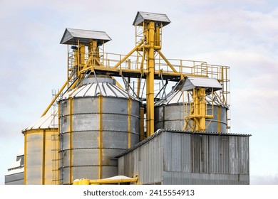 silos and agro-processing plant for processing for drying cleaning and storage and seed preparation complex in snow of winter field
