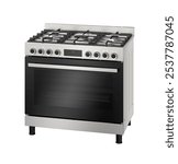 Silver 5 burner Electric stove and oven isolated on white background,  Range Cooker kitchen Appliances 