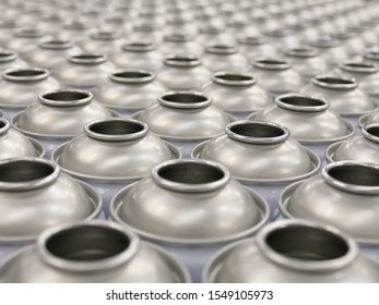 Silver Aerosol Cans In Manufacturing Factory