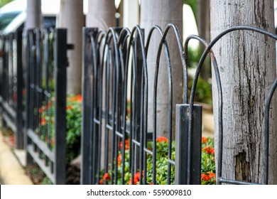 Silver aluminum fence outside a building