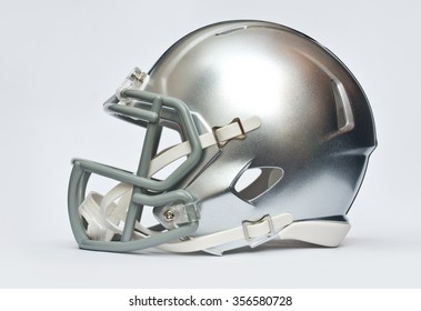 Silver American Football Helmet Isolated On White Background