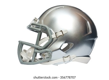 Silver american football helmet isolated on white background with clipping path