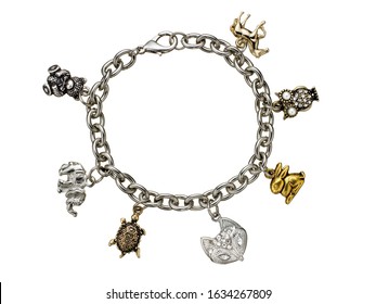 Silver Animal Charm Bracelet On White Background