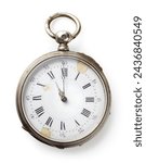 Silver antique pocket watch isolated on white background. Clipping path included