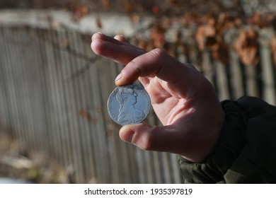 Silver Austrian Coin Thaler In Hand