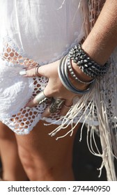 Silver Bangles And Rings Bohemian Style