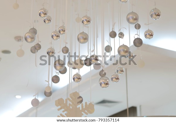 Silver Baubles Hang Ceiling Snowflake Decoration Stock Photo Edit