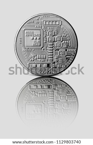 Silver Bitcoin Back Coin Reflection Coin Stock Photo Edit Now - 