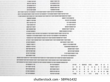 silver bitcoin on the background of binary code