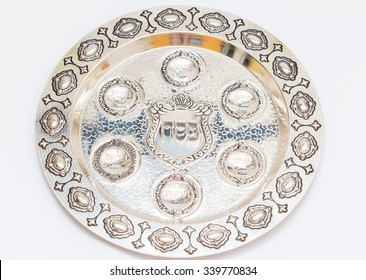 A Silver Bowl For Passover. Seder Plate. Text - Passover