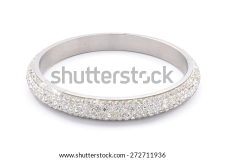 silver bracelet with diamonds on a white background