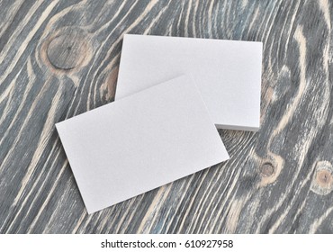 Silver Business Card On Wood