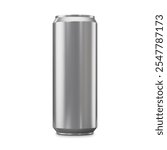 A silver can sits on a white background