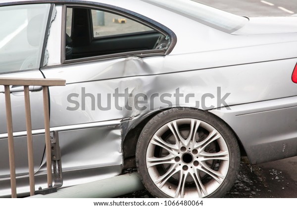 Silver Car Crashed Into Central Reservation Stock Photo Edit Now