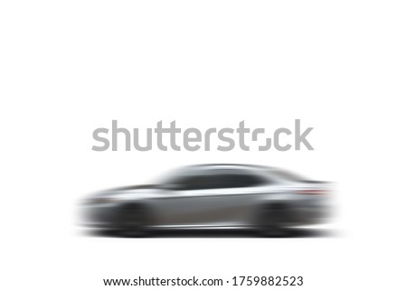 silver car in motion blur in isolation on white background or clipart