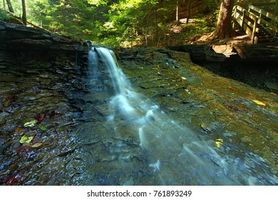 Silver Cascade Falls is located in a deep canyon of Shades State Park in Indiana