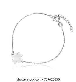 Silver Chain Bracelet With Pendent On The White Background