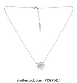 Silver Chain Necklace With Pendent On The White Background