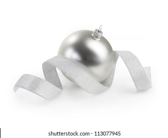 Silver Christmas Ball With Ribbon