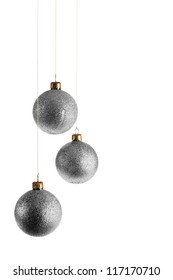 Silver Christmas Balls, Isolated On White