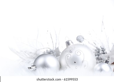 Silver Christmas Bauble On White Background