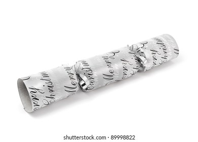 Silver Christmas Cracker Isolated On White