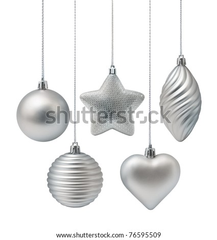 Silver Christmas decoration elements isolated on white background