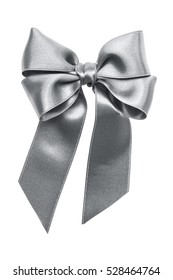 Silver Christmas Ribbon Bow Isolated On The White Background