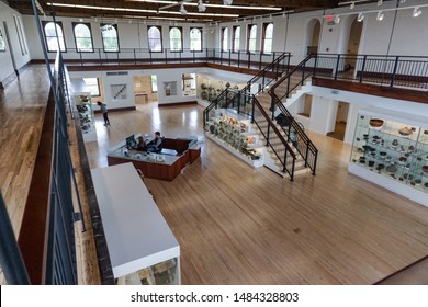 Silver City, New Mexico USA - July 30, 2019: Interior Of Western New Mexico University Fleming Hall From Mezzanine, Now WNMU Museum, Features Displays Of Mimbres Mogollon Prehistoric Pottery