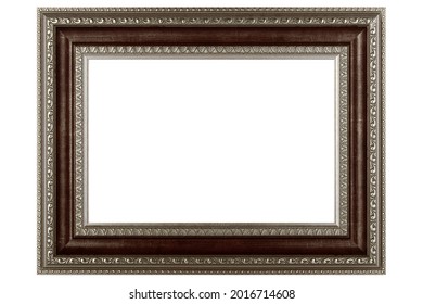 Silver Classic Old Vintage Wooden mockup canvas frame isolated on white background. Blank Beautiful and diverse subject moulding baguette. Design element. use for framing paintings, mirrors or photo. - Shutterstock ID 2016714608