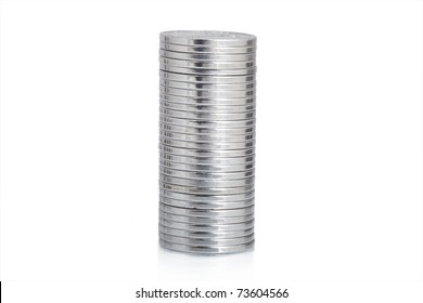 Silver Coin Stack Isolated On White