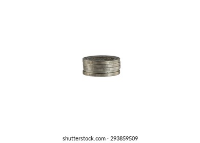 silver coin stack on white background with clipping paths.