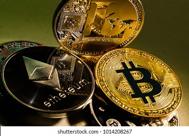 Silver Coins Of A Digital Crypto Currencies Litecoin And Bitcoin