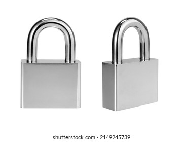 Silver Color Pad Lock Isolated On White Background