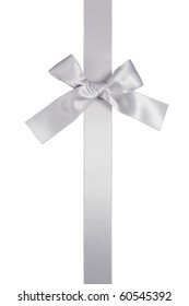 Silver Color Vertical Ribbon With Bow Isolated On White Background