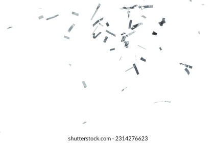 Silver Confetti Foil fall splashing in air. Silver Confetti Foil explosion flying, abstract cloud fly. Many Party glitter scatter in many group. White background isolated high speed shutter freeze - Shutterstock ID 2314276623