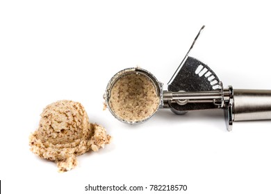 Silver Cookie Dough Scoop On A White Background