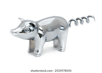 Silver corkscrew in the shape of a pig