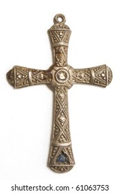 Silver Crucifix Over White Background