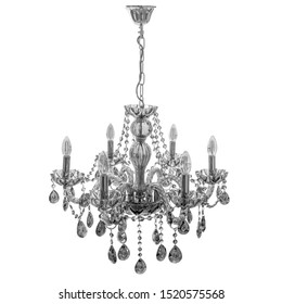 Silver Crystal Chandelier On An Isolated White Background