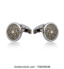 Silver Cuff Links On White Background